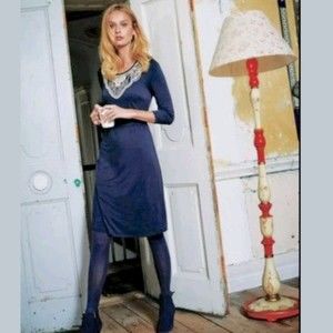 Boden Faye Jersey Knit Stretch Peasant Crochet 3/4 Length Sleeved Dress Size 6